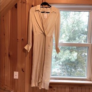 H&M faux wrap midi champagne dress